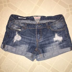 Distressed denim shorts